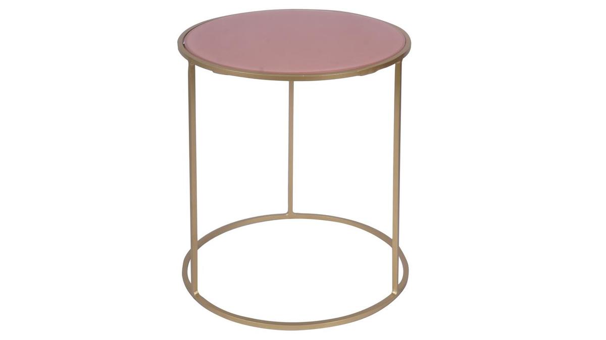 Set de 2 mesas nido auxiliares de cristal tintado rosa y metal dorado JANE